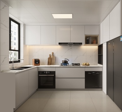 洗碗机，封闭式厨房，U型厨房，现代风格，灶具su模型