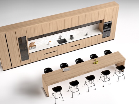 现代公司茶水间 茶水吧台 茶水柜 公司休息区su模型