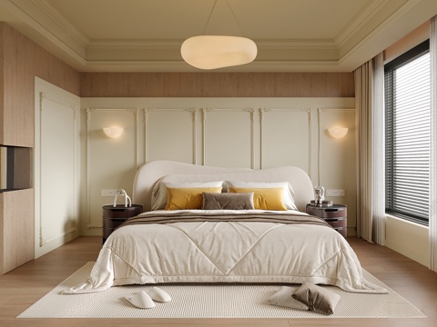  法式奶油风卧室3d模型 