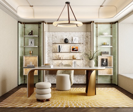  现代轻奢书房 意式轻奢书房3d模型 