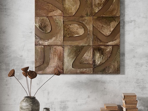  侘寂，抽象，复古，中古，简约，肌理，挂画3d模型 