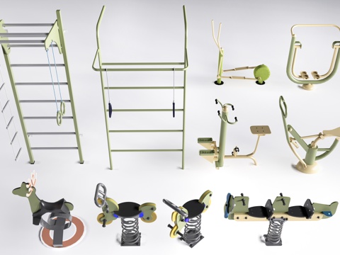 现代户外健身器材 健身墙器材 运动设施su模型