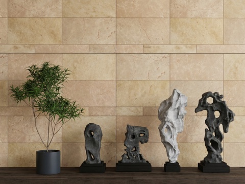 新中式太湖石  景观小品su模型