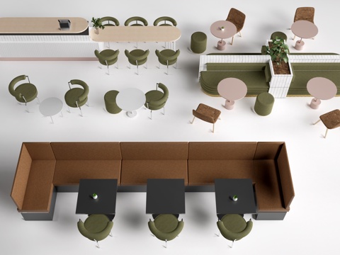 现代餐饮桌椅 餐饮卡座 餐饮吧台 咖啡厅桌椅su模型