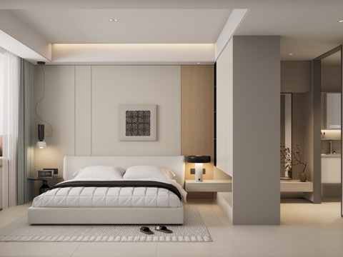 卧室，主卧，摆件，装饰灯，现代风格su模型