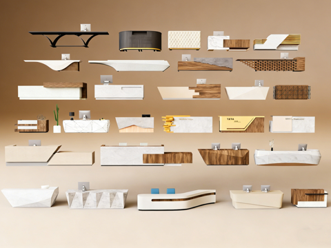 现代简约工装前台 带电脑接待台 大理石前台  木纹前台  弧su模型