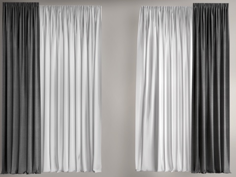 现代布艺窗帘 纱帘su模型