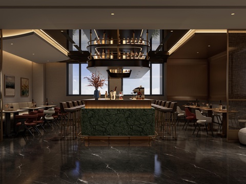 酒店休闲吧，现代休闲吧，吧台，酒瓶摆件，售卖机su模型