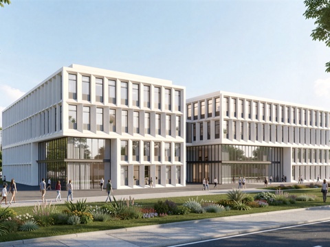  现代工业厂房 现代产业园 多层办公 厂房 产 产业园 办公楼su模型 