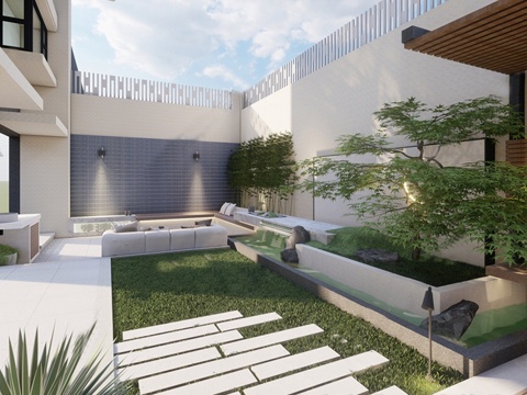 现代庭院景观 景观花园 室内景观su模型