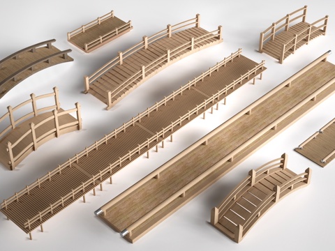 现代景观小桥 景观桥 木拱桥 公园桥su模型