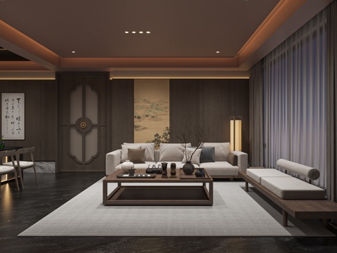  新中式会所3d模型 