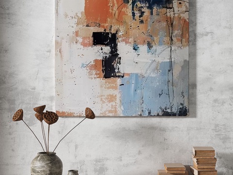  侘寂，抽象，复古，中古，简约，肌理，挂画3d模型 