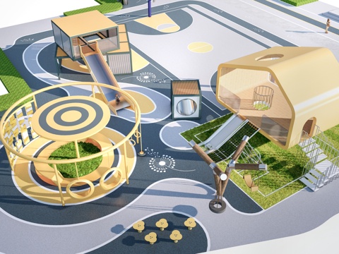 现代儿童游乐场 儿童游乐器材 儿童滑梯su模型