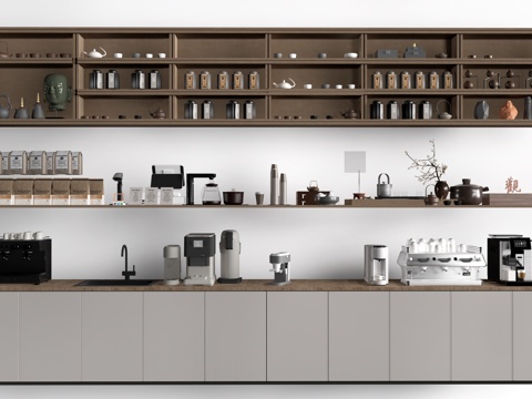 现代咖啡展架 咖啡用品 咖啡豆 咖啡机su模型