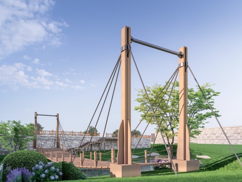  现代景观吊桥 景区吊桥 木栈桥su模型 