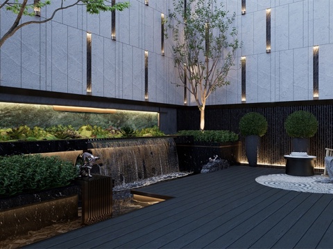 现代庭院花园 下沉花园景观 庭院景观su模型su模型