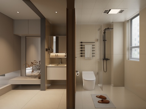  卫生间，干湿分离，三分离卫生间，现代风格su模型su模型 