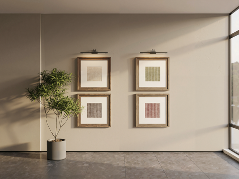 中古原木挂画组合_床头背景挂画组合_抽象挂画组合_油画组合_su模型