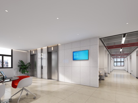 大堂，电梯厅，现代风格，走廊，宿舍楼su模型