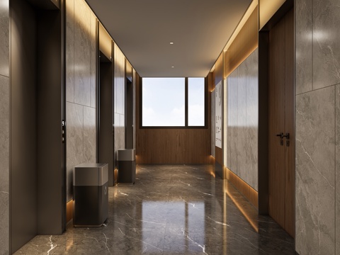 现代酒店电梯厅，电梯厅，电梯间，现代电梯厅su模型