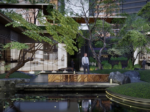 新中式庭院景观 景观花园 小区景观su模型