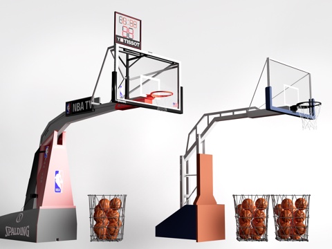  现代篮球架 篮球框su模型 