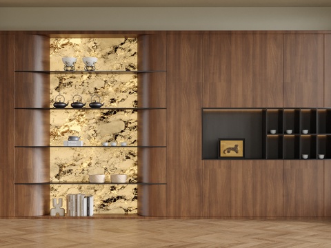  新中式茶室柜3d模型 