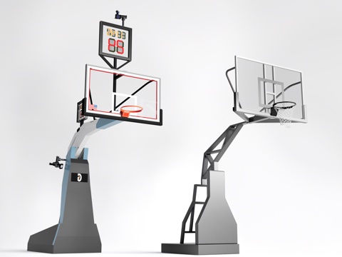  现代篮球架 篮球框su模型 