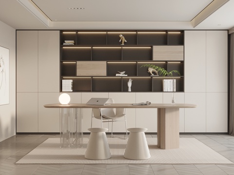  现代书房 书桌椅 书柜3d模型 