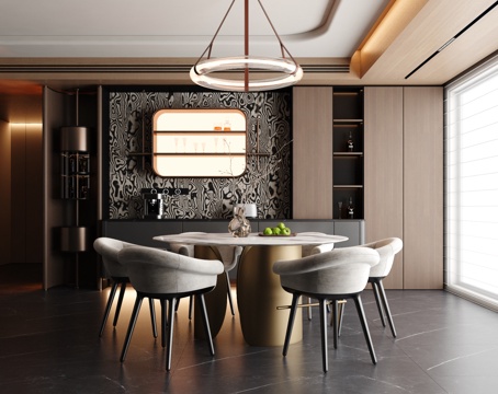  现代轻奢餐厅 轻奢圆餐厅 意式轻奢圆餐桌椅3d模型 