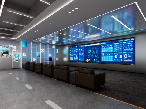  现代监控室su模型 