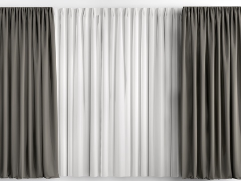 现代布艺窗帘 纱帘su模型