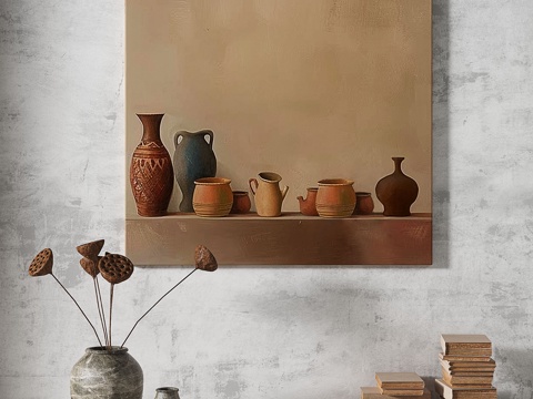  中古，简约，挂画3d模型 