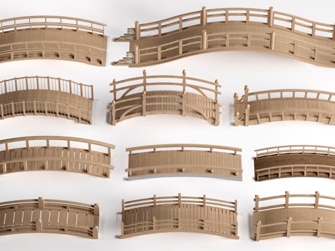 现代景观小桥 景观桥 木拱桥 公园桥su模型