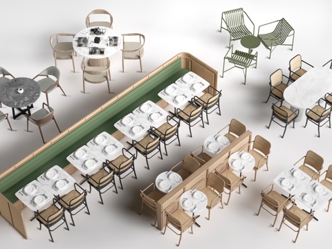 现代餐饮桌椅 餐桌椅 卡座餐桌 餐厅桌椅su模型
