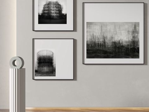  现代，简约，黑白灰，组合画3d模型 