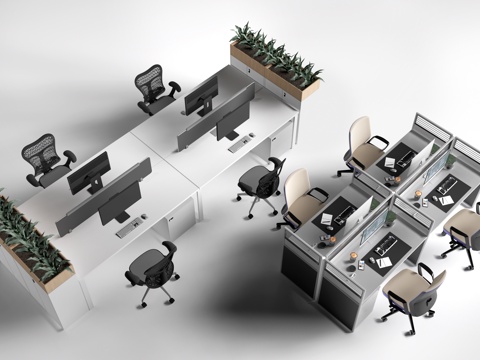  现代办公桌椅 工位桌椅 办公区桌椅su模型 