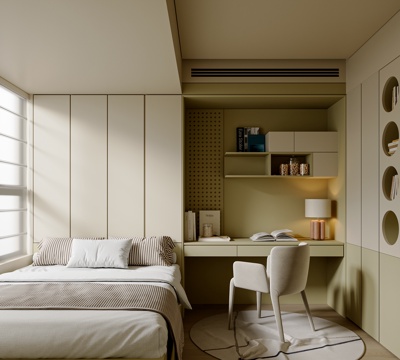 现代奶油风榻榻米 儿童榻榻米 榻榻米卧室 书椅3d模型