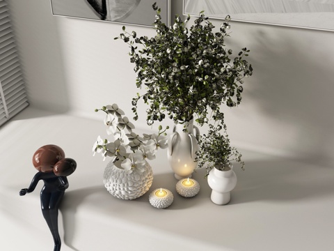  现代花卉摆件组合 花卉花艺 花瓶组合3d模型 