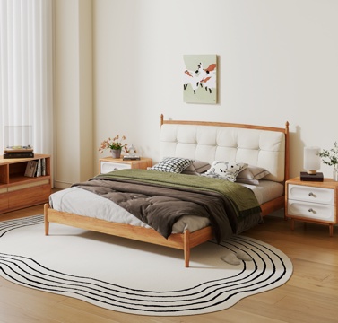  原木风双人床 复古风双人床 实木双人床 实木床头柜3d模型 