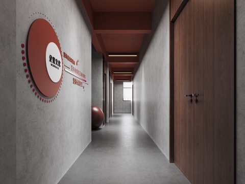  现代办公过道3d模型 