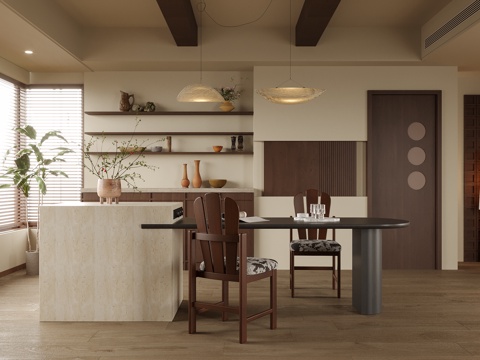 现代餐厅 餐桌椅 餐椅su模型