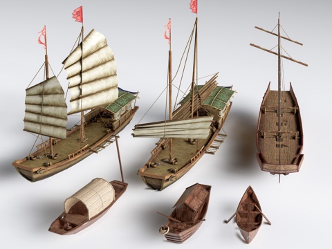  现代乌篷船 木船 渔船 帆船su模型 