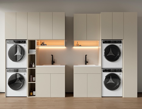  现代洗衣机柜 洗衣机柜洗手池su模型 