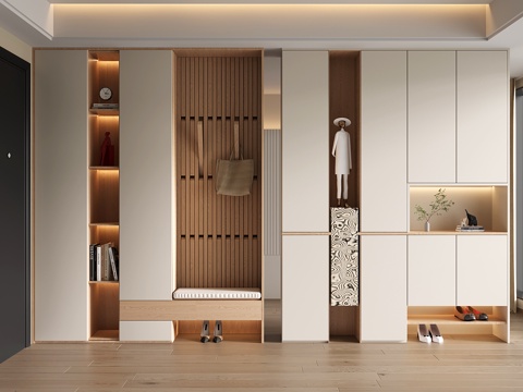 现代玄关鞋柜 入户鞋柜 鞋柜换鞋凳一体su模型