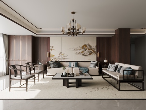  新中式客餐厅 大平层 宋式美学客餐厅3d模型 