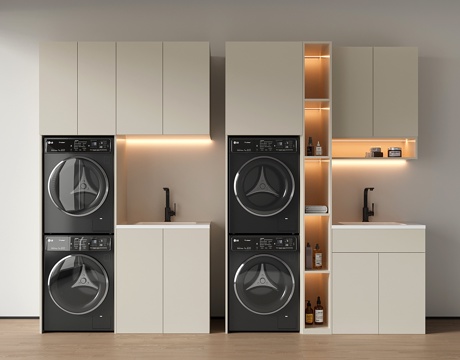  现代洗衣机柜 洗衣机柜洗手池su模型 