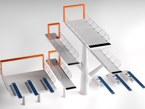  现代游泳池跳台 跳水台 跳水板su模型 