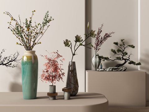  现代花卉摆件组合 花卉花艺 花瓶组合3d模型 